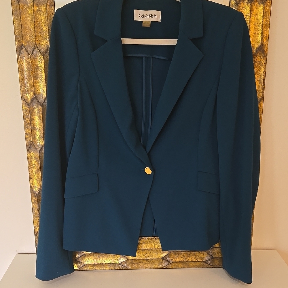 Calvin Klein Teal Jacket with Gold Accent